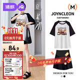 婧麒（JOYNCLEON）孕妇装套装夏薄款宽松插肩袖印花T恤百搭短裤 白色 XXL Jtz158115