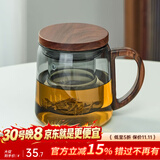 忆壶茶（YIHUTEA）茶杯玻璃茶具加厚喝水杯子茶水分离杯带过滤耐高温男女泡茶马克杯 【轻奢款】墨色木把茶杯