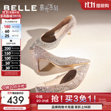 百丽（Belle）闪耀质感高跟鞋女商场新款四季单鞋增高婚鞋BDAK3AQ6预售 浮光跃金-跟高6.5CM 37 (235mm)