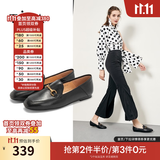 他她（TATA）方头乐福鞋女休闲平底一脚蹬小皮鞋女单鞋春秋款FLC22AM5 黑色 40