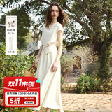 Olrain欧芮儿2026新款夏季休闲设计感女装短袖T恤a字半身裙套装女两件套 杏色 S