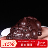 玉颐阁送礼佳品宜兴紫砂茶宠摆件精品可养手工茶玩招财小貔貅威震四方 紫泥款