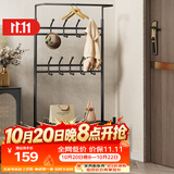安尔雅衣帽架鞋架落地金属挂衣架现代简约铁艺衣服架子家用置物架 65黑