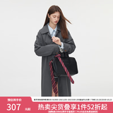 范思蓝恩秋季翻领单排扣风衣女款2024新款韩版设计感撞色中长款通勤外套女 高级灰 S
