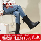 奥古狮登（Agsdon）雨鞋女时尚厚底中短筒户外防水雨靴劳保胶鞋 821098B 黑色 37