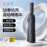 天堂伞 全自动黑胶遮阳伞 三折加大伞面一键开合晴雨两用伞 炭铅灰