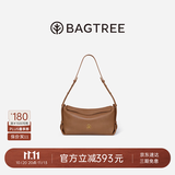 BAGTREE【朱珠同款】包包树奶盒包女包头层植鞣牛皮单肩腋下斜挎包hobo包 烤棕色-中号 高级小众