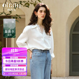 Olrain【莱赛尔+棉】欧芮儿法式通勤衬衫秋季女装蕾丝衬衣上衣 白色 XL