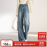 尚都比拉纯棉直筒牛仔裤女士春秋长款裤子宽松显瘦复古百搭女裤 牛仔蓝L