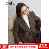 百图betu女装冬季新款毛呢外套时髦有型羊毛西装大衣女2410T24 咖啡色 M