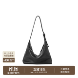 裘真（qiuzhen）【明星推荐】 经典hobo包植鞣牛皮腋下通勤休闲饺子女包 黑色-大号 小包/大包
