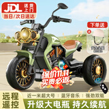 贝趣儿童电动车摩托车1-3-6岁宝宝玩具男孩小孩玩具车可坐人警车 大号复古绿【遥控+双驱+蓝牙音乐灯光+礼包】 2-4-5岁小朋友三轮车外出车周岁生日礼物