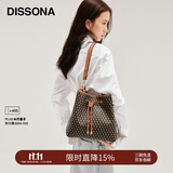 DISSONA迪桑娜女包经典百搭老花包包单肩手提包大容量通勤包水桶包 棕色