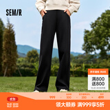 森马（Semir）休闲裤女发热抗菌长裤2024冬季气质摇粒绒纯色阔腿裤百搭 黑色90001 L