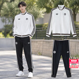 阿迪达斯（adidas）三叶草男开衫夹克长裤运动套装 跑步健身训练服潮流时尚休闲衣裤 足球训练两件套 白色立领外套+小脚裤 M