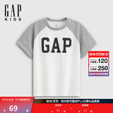盖璞Gap【大小童同款】男女童秋季纯棉logo印花插肩袖短袖T恤 浅麻灰色 867597/ 893459 110 cm(4-5岁) 亚洲尺码
