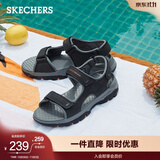 斯凯奇（Skechers）男鞋魔术贴凉鞋运动休闲户外鞋简约露趾沙滩鞋子防滑拖鞋 黑色/BLK 41 【正码正拍】