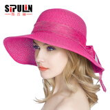 斯普琳遮阳帽女夏季防晒帽草编可折叠百搭潮凉帽沙滩时尚太阳帽子女夏天 玫红 9CM帽檐款