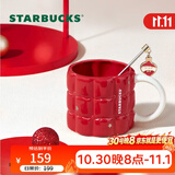 星巴克（Starbucks）红色格纹款马克杯(配搅拌棒)490ml陶瓷水杯咖啡桌面杯节日礼物