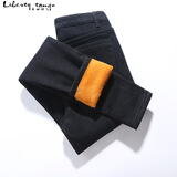 自由探戈2025秋冬牛仔裤女九分高腰韩版显瘦保暖小脚长裤加绒加厚 黑色(黄绒冇有黑绒长裤) 27(90-100斤)