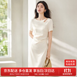 尚都比拉时尚优雅直筒裙女夏季水滴镂空腰部抽褶收腰弹力连衣裙