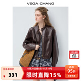VEGA CHANG皮衣短外套女小个子2026年新款布朗尼酷飒风女装短款皮夹克薄上衣 琥珀棕 M