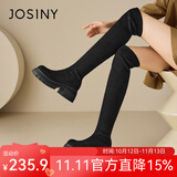 卓诗尼过膝长靴2026新款绝美女靴御姐高筒长筒靴秋冬弹力长靴 黑色 38