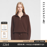 歌力思（ELLASSAY）【羊毛山羊绒】秋季新款绵羊毛大翻领旷野美拉德针织衫女B-M010 深棕色上衣 S