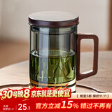 忆壶茶（YIHUTEA）茶杯玻璃茶具加厚喝水杯子茶水分离杯带过滤耐高温男女泡茶马克杯 【升级方木把】烟灰泡茶杯450ml
