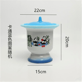 华科家用加厚加高搪瓷痰盂高脚成人便盆带盖加高老式夜壶尿盆儿童大号痰盂罐 卡通蓝色痰盂（适合儿童使用）（有垫子和盖）