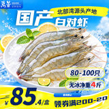 万景国产大虾 盐冻北海白虾(大号) 80-100只净重4斤 家庭聚餐海鲜