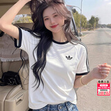 阿迪达斯（adidas）三叶草纯棉短袖女2026夏季新款时尚半袖三条纹宽松透气休闲t恤男 白色/情侣T/纯棉/新款无字母/主推 S 【建议体重105斤-120斤】