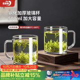 青苹果加大钢化玻璃水杯500ml*2 耐摔耐热马克杯杯办公饭店家用待客