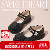 富罗迷女童皮鞋儿童公主鞋校园百搭演出鞋方口单鞋 黑色 27