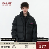 BJHG王栎鑫同款不计后果贴贴羽绒服冬季男生潮牌美式外套宽松防寒服女 消光黑 M （120-150斤）