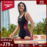 速比涛（Speedo）女士泳衣健身训练防晒修身显瘦遮肉连体泳衣 黑/紫34
