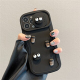 韵宁 小众立体适用苹果14pro手机壳新款iphone13pro硅胶推拉窗镜头12pro情侣全包防摔 波浪推窗黑底【立体黑煤球咖啡套餐】 iPhone14ProMax