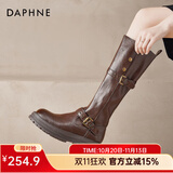 达芙妮厚底长筒靴子女2026秋新款美拉德西部牛仔靴子新疆骑士棕色长靴