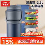 泰福高（TAFUCO）保温饭盒不锈钢长效微波炉保温饭桶学生成人真空便当盒多层上班族 3.3L蓝色5层T0295防烫手+包+餐具