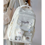 好奇猫韩版大容量多隔层书包女初中高中学生双肩包小学生四到六年级背包 白色【带吊坠+徽章+星星挂件】
