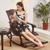 河湟  摇摇椅休闲椅懒人逍遥椅阳台午睡椅老人椅摇摆椅 实木椅 酒红色+坐垫