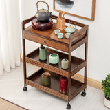 茶水架置物架移动茶水台竹实木茶叶茶具收纳储物架泡茶桌边几柜子 全包围带抽鸡刺木色推车