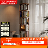 乐系旋转书架360度书柜可移动置物架落地收纳架组合实木书架 包安装【橡胶木可移动】5层-胡桃色