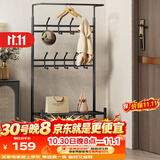 安尔雅衣帽架鞋架落地金属挂衣架现代简约铁艺衣服架子家用置物架 65黑