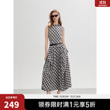 ELLE法式洋气黑白格纹设计感无袖连衣裙女2026夏季新款优雅长裙 黑白 M