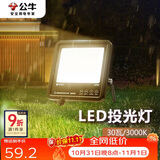 公牛（BULL）LED投光灯户外路灯庭院灯工地灯露营灯 IP65防水30W-3000K黄光
