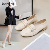 达芙妮珍珠乐福鞋2022春夏款女鞋单鞋英伦风一脚蹬休闲女鞋 米色 35 