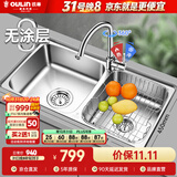 欧琳（OULIN）厨房水槽双槽洗菜盆双槽0涂层SUS304不锈钢加厚洗碗槽左右任选