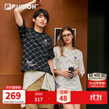 FILA FUSION 斐乐潮牌短袖T恤男女针织满印老花时尚宽松纯棉日常通勤 41正黑色-BK L 175/96A