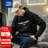 唐狮（TonLion）2022春季卫衣男连帽宽松黑色帽衫设计感小众外套